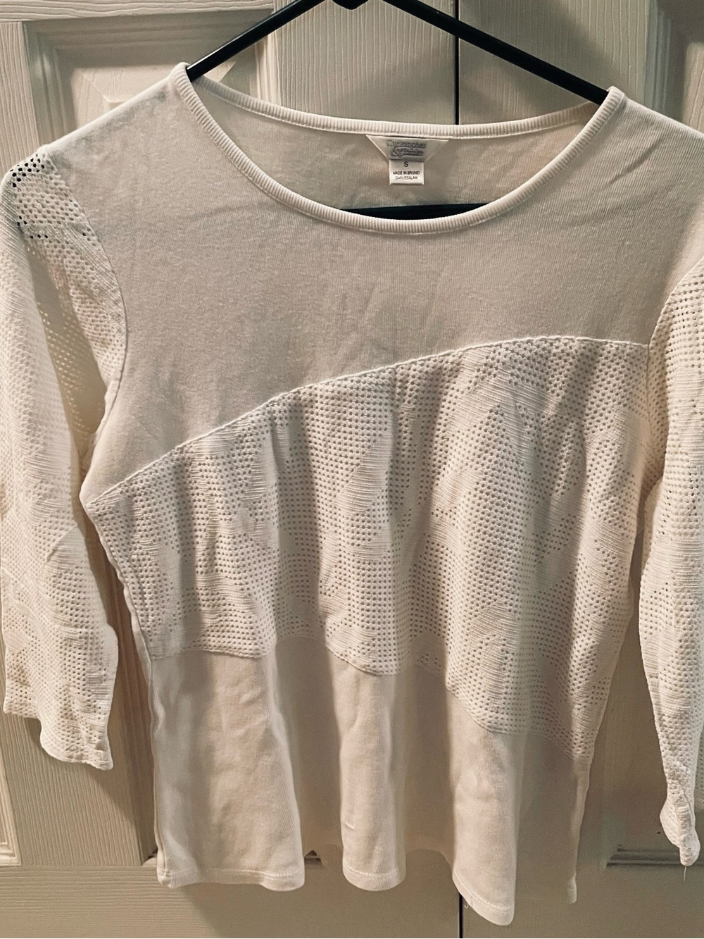 Christopher & Banks Cream Long Sleeve Mixed Lace Panel Top